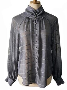 Feather Bone by Anthropologie "Marietta" High-Neck Button-Down Blouse - Medium